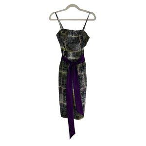 Anthropologie Esme & Esyllte Women's Midi Dress Purple Tie Waist Green/White S 0